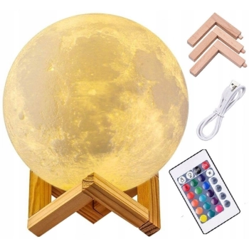 Lampka Nocna 3D Księżyc MOONLIGHT RGB z Pilotem - Kolorowa Lampa Biurkowa