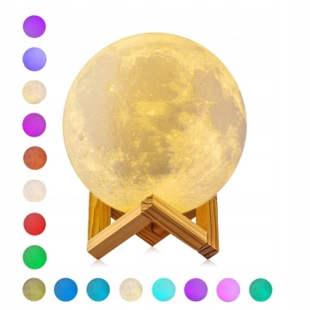 Lampka Nocna 3D Księżyc MOONLIGHT RGB z Pilotem - Kolorowa Lampa Biurkowa