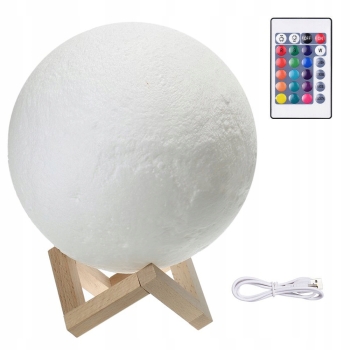 Lampka Nocna 3D Księżyc MOONLIGHT RGB z Pilotem - Kolorowa Lampa Biurkowa