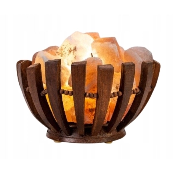 Nocna Lampka Solna 3kg z Solą Himalajską Drewniana Misa Prezent Dekoracja KOSZ