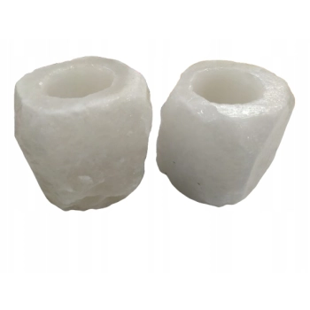 Świecznik solny BIAŁY na stół do łazienki KLIMAT naturalny sól HIMALAJSKA 2 sztuki